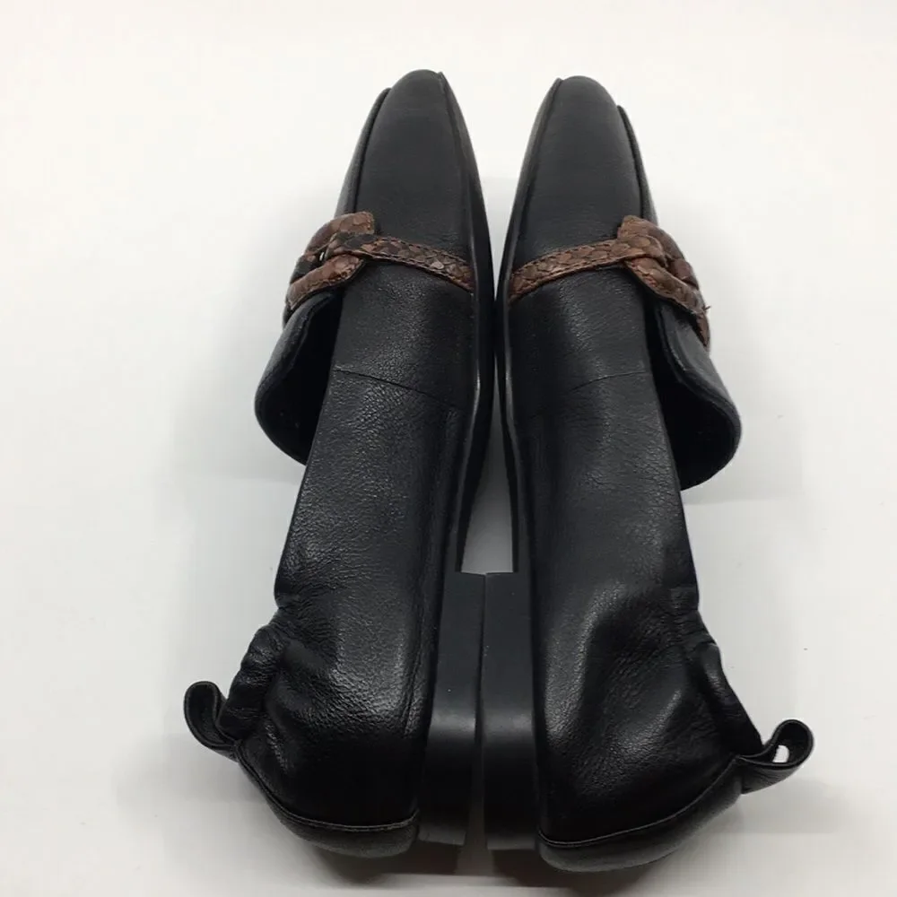 Sanctuary Blast Chain Leather Loafer Flats Sz 6 Black Pebble Brown Snakeskin